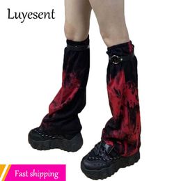 Socks Hosiery Punk Girl Goth Leg Warmer Black Red Tie Dye Lady Ninja Harajuku Gothic Foot Covers PU Strap Long Sock Korean Fashion Streetwear T221107