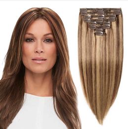 Hair Lace Wigs Real Piece Wig Female Straight Piano Color 8-piece Clip Human Hairpiece