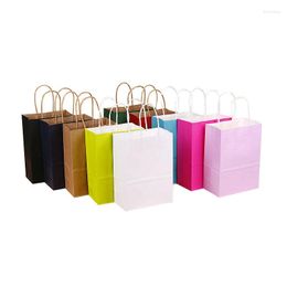 Gift Wrap 10pcs/lot Kraft Paper Bag With Handle Small Packages Brown Christmas Party Packing 21x15x8cm