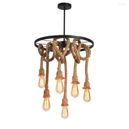 Pendant Lamps American Retro Wrought Iron Staircase Art Bar Rope Creative Lamp Personality Restaurant Country Chandelier