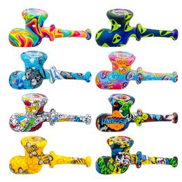 Print Silicone Boot Smoking Pipes Tobacco Hand Pipe with glass bowls Oil Rig fedex/UPS free
