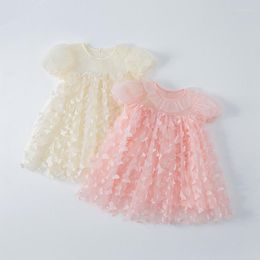 Girl Dresses 2022 Summer Butterfly Three-dimensional Embroidery Girls Fluffy Gauze Dress Baby Puff Sleeve Fairy Princess 2-8T