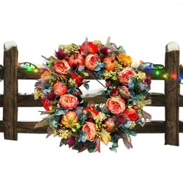 Decorative Flowers Fall Wreaths For Front Door Autumn Wreath Peony Pumpkin Thanksgiving Harvest Festival Decorations Halloween Party