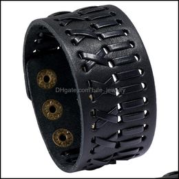 Bangle Bangle Jessingshow Brown And Black Wide Genuine Leather Man Bracelet Vintage Punk Women Wrap Wrist Bracelets On Hand Jewellery Dh467