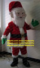 Fancy Red Father Christmas Mascot Costume Mascotte Santa Claus Kriss Kringle With Red Clothes Green Gloves No.2584 Free Ship