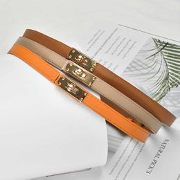 Belts New Designer Womens Leather Belt Fashion Versatile Vintage Dress Decorative Thin Belts Korean Style Lock Buckle Skinny Belt OYPL