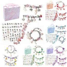 Charm-Armbänder, Armband-Set für Frauen, DIY-Schmuckherstellungszubehör, Metall-Charms-Set für Kinder, handgefertigte makroporöse Perlen, Trend-Handschnur 221105