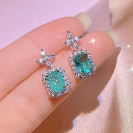 silver luxury clover designer earrings necklaces womens girls flower short choker elegant blue stone cz zircon crystal diamond necklace earring ear rings jewelry