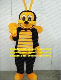 Cute Yellow Black Bumble Bee Mascot Costume Mascotte Apidae Wasp Honeybee With Happy Face Yellow Purple Belly No.1719 Free Ship