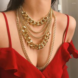Choker 2022 Women Fashion Necklace Collar Pendants Trendy Chunky Gold Metal Chain Multiple Layers Statement Jewellery