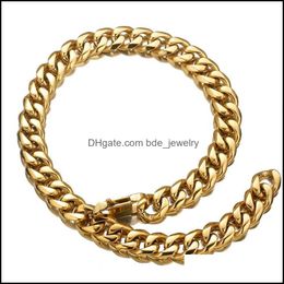 Chains 15Mm Wide Hip Hop Mens 316L Stainless Steel Gold Tone Curb Cuban Link Chain Necklace Jewellery Halloween Gift 23 6 Chains Drop Dhvra