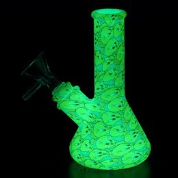 Hookahs 5" Printed Silicone Pipe New Design Glow in the dark Beaker Base Water Smoke Pipes with Glass Bowl