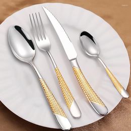 Flatware Sets Gold Plated Tableware Set 4PC Stainless Steel Steak Knife Fork Spoon Cutlery Kitchen Accessories For Restaurant Drop Ship