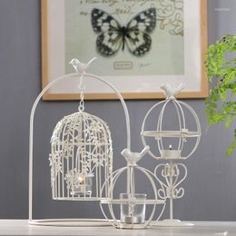 Candle Holders Iron Bird Cage Holder Wedding Holiday Retro Ornaments Decoration Living Room Bedroom Desktop Crafts