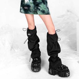 Socks Hosiery New Spring Autumn Hot Girl Punk Harajuku Reflective Drawstring Black White Mechanical Handmade Leg Cover T221107