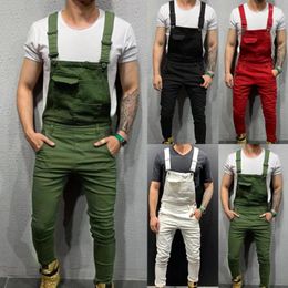 Men's Pants Stylish Men Jumpsuit Overalls Full Length Solid Colour Mid Rise Straight