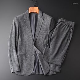 Men's Suits Season Spring Autumn Arrival Suit Men Wrinkle Fabric Fashion Trend Handsome Pieces Two Casual High Quality Plus Size M-4XL