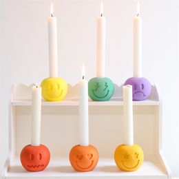 Candles Emoticon Candle Holder Mould Concrete Silicone Candlestick Moulds Jesmonite Cement Forms for Handmade Home Decorations 221108