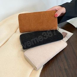 Retro Corduroy Long Women's Wallet Mobile Phone Bag Fashion Casual Handbag Purse Large Capacity Card Holder