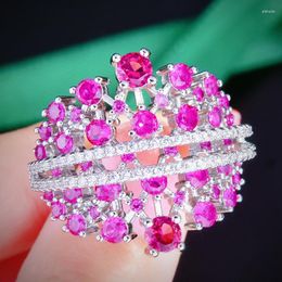 Wedding Rings Luxury Fashion Embellished Rose Red Cubic Zirconia For Women Engagement Jewelry Cocktail Party Band