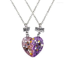Pendant Necklaces Wholesale Lots BFF Friendship Heart Necklace Gilrs Accessory Shiny Sequins Star Short Women Jewellery 2pcs Set