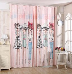 Curtain Cartoon Girl 3D Printing Children Korean Style Room Window Shade Curtains Living Cotton For Bedroom