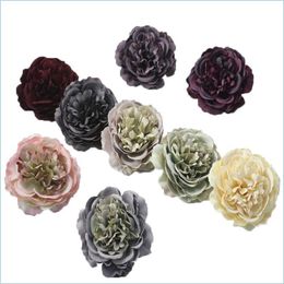 Decorative Flowers Wreaths Peony Head Flower Artificial Silk Heads Home Party Wedding Decoration 8Cm Simation Fake Drop Delivery G Dhc3X