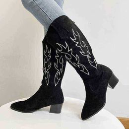 Women Chelsea Thigh High Heel Boots Western Cowboy Embroidered Martin British Knight Large 07091011 Woman Shoes