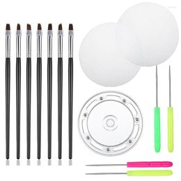 Baking Tools 14 Pieces Cookie Decorating Kit Including Turntable 2 Silicone Mesh Mats 7 Decoration Brushes 4 Scribe Needles