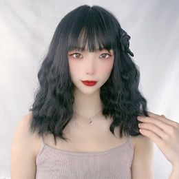 Hair Lace Wigs Wig Female Blue Gray Curly Tiktok Red Air Bangs Cute Egg Curl Head Natural Short Hair Set