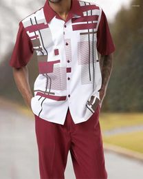 Men's T Shirts 2022 Fashion Men's Elements Plaid Stripes Harajuku Cardigan Summer Shirt Pants Gradient Brand Casual Suit