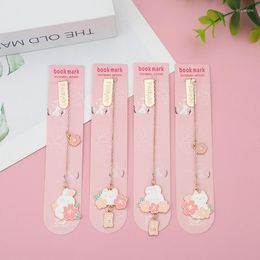 4Pcs Cherry Blossoms Alloy Chain Pendant Bookmarks Marker Of Page Book Clip Student Gift Stationery School Office Supply
