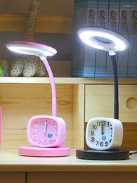 Table Lamps Cartoon Alarm Clock Led Desk Lamp Cute Lovely Eye Protection Children Study Reading Adjustable Dimming For G