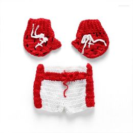 Clothing Sets Born Baby Boy Red Boxing Gloves Cotton Knit Two-piece Handmade Sports Theme Infant Pography Props