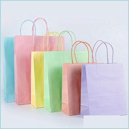 Enrole de presente Candy Solid Color Gift Bag Shop Roupas Wrap Usef Paper com Handle S M L Drop Deliver