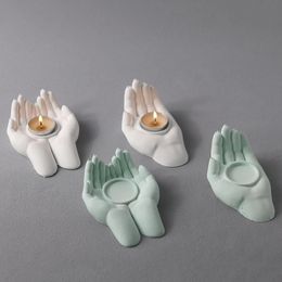 Candles DIY Hands Shaped Cement Tray Buddha Palm stick Silicone Moulds Creative Holder Making Supplies Home Decor 221108