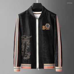 Men's Tracksuits War Horse Embroidery Skin Feeling PU Leather Jacket Splice Ribbon Men's Autumn Winter Premium Baseball