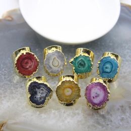 Cluster Rings Natural Druzy Agate Adjustable Golded Women Finger Ring 7 Colours Sun Flower Reiki Quartz Heal Crystal Geode Jewellery Gift