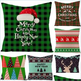 Pillow Case Christmas Linen Pillow Case Xmas Stripe Cushion Ers Plaid Sofa Er Gift Home Decor Drop Delivery Garden Textiles Bedding S Dhflc