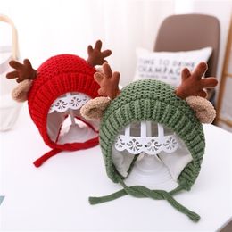 Caps Hats BeanieSkull Caps Cute Deer Elk Antlers Baby Hat Winter Autumn Warm Plush Knitted Ear Warmer Children Bonnet Boys Girls Beanie Christmas s 221107