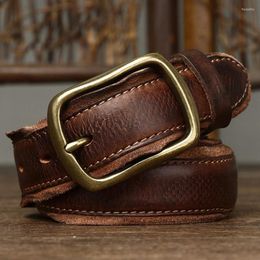 Belts 3.3CM Real Genuine Leather Belt Fashion Men High Quality Luxury Designer Copper Buckle Male Jeans Strap For Man Cowboy