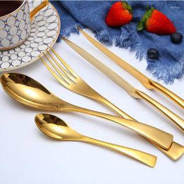 Dinnerware Sets KuBac Hommi 20pcs Shiny Set 18/10 Stainless Steel Mirror Gold Cutlery Black Service For 4 Drop Ship