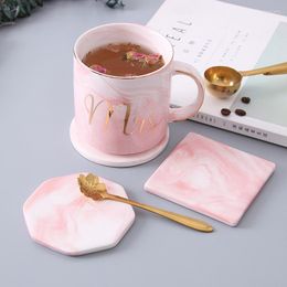 Table Mats Ins Marble Ceramic Coffee Tea Cup Mat Dinner Bottle Pad Placemats Decoration Accessories 1pc Pink Grey Tablemat