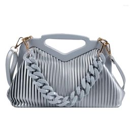 Evening Bags Ansloth 2022 Luxury Handbag Women Crossbody Striped Pleated Shoulder Female Chain Designer PU Tote HPS1183