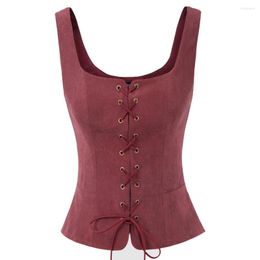 Women's Jackets Women Vintage Faux Suede Square Neck U-Back Lace-up Front Vest Coat Waistcoat Ladies Sleeveless Collar Jacquard Waistc