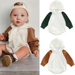 Rompers Focusnorm 4 Colors Autumn Spring Baby Girls Boys Söt Romper Långärmad lapptäcke Huvknapp Pocket Sweatshirt Jumpsuits 221107