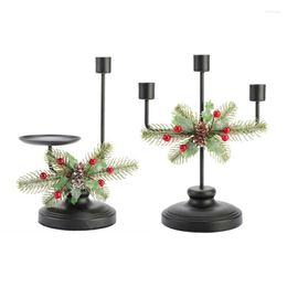 Candle Holders Christmas Table Centerpieces Decorations Holder Artificial Red Berries Pine Cones Candlestick Kitchen Wedding