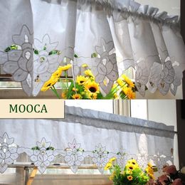 Curtain Cotton White Short Kitchen Curtains Cafe Embroidered Cabinet