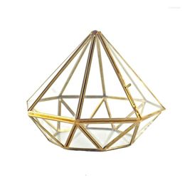 Jewelry Pouches Handmade Gold Open Glass Geometric Terrarium Brass Diamond Succulent Fern Moss Plant Display Container Balcony Small Pla