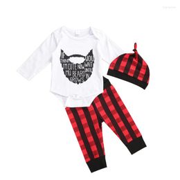 Clothing Sets 0-18M Baby Outfits 3 Pcs Set Fashion Casual Letter Print Long Sleeve Jumpsuit Red Plaid Trousers Hat Boys